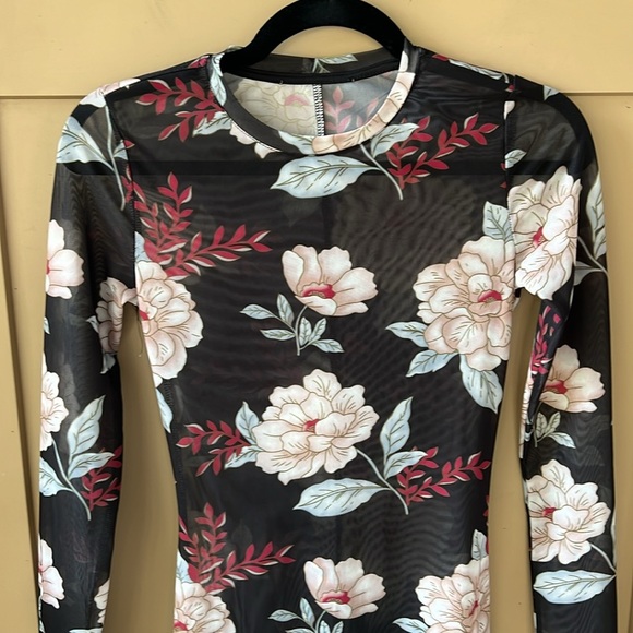 Retro Y2K Bodycon Sheet Mesh Dark Romantic Floral Midi Dress XS - Picture 2 of 6